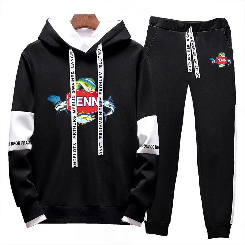 

2024 New Penn Fishing Reel Men Long Sleeves Tracksuit Hoodies + Jogger Pants Popular Casual Sports Jogging Man Two Pieces Suit