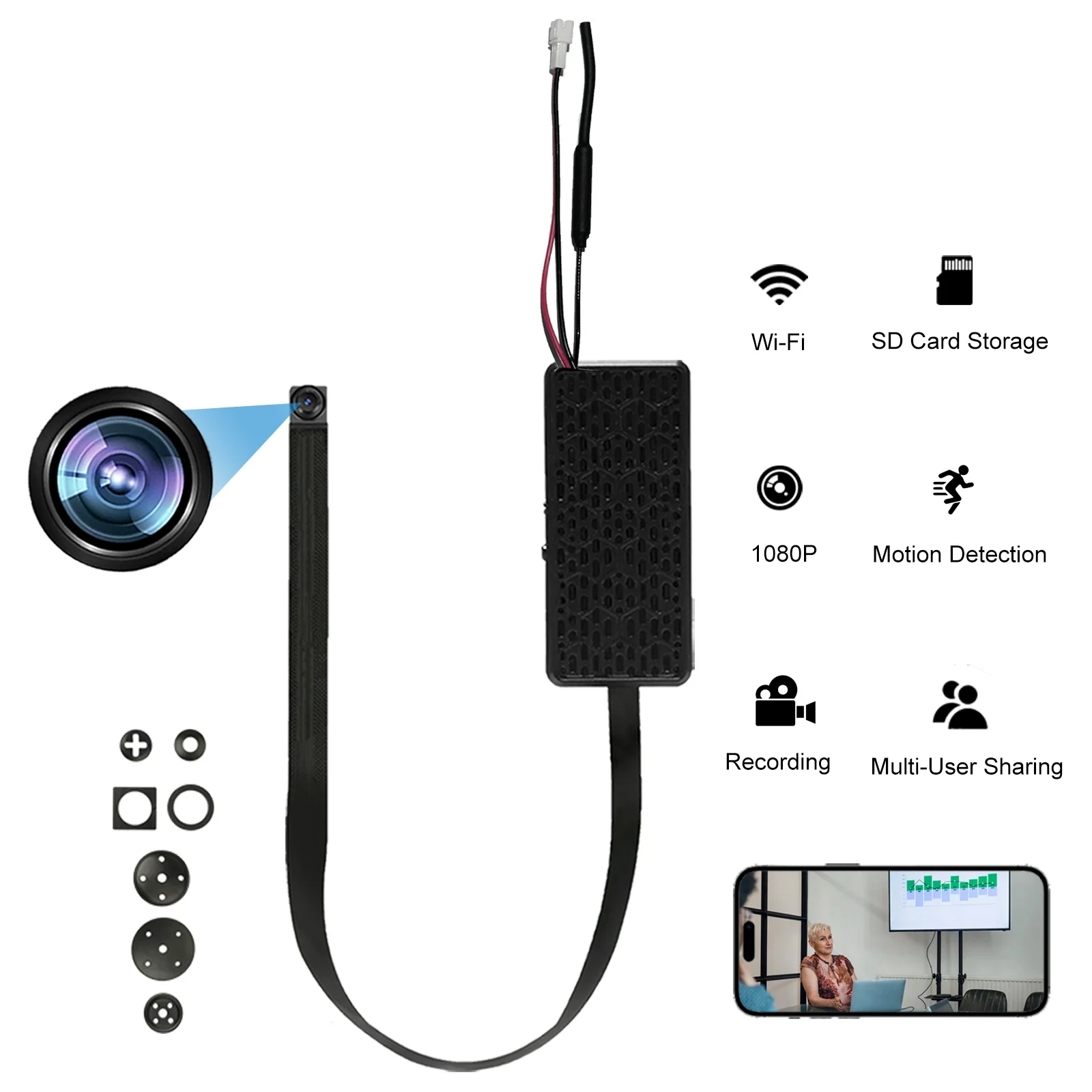 Mini DIY Camera with 1080P Resolution - Motion Detection, SD Card Storage, App supports iOS and Android, and Easy Installation
Mini DIY Camera with 1080P Resolution - Motion Detection, SD Card Storage, App supports iOS and Android, and Easy Installation