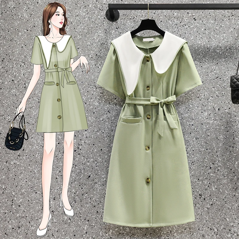 Summer Elegant Green Shirt Dress Asymmetrical Peter Pan Collar Single-breasted Party Dresses For Women Female Plus Size Clothing
Summer Elegant Green Shirt Dress Asymmetrical Peter Pan Collar Single-breasted Party Dresses For Women Female Plus Size Clothing