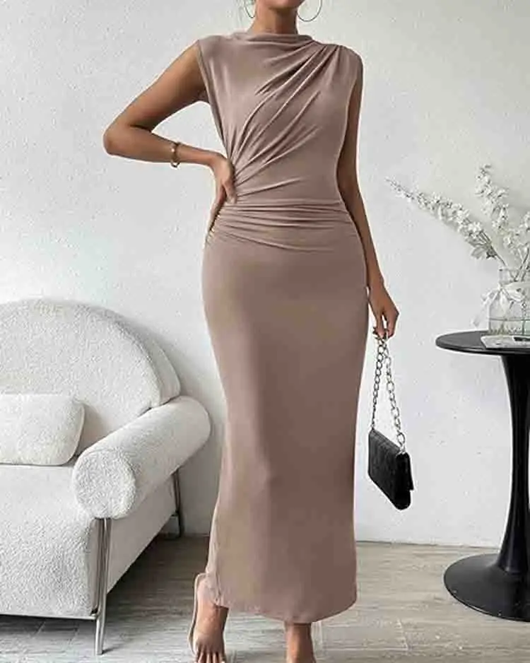 

Женское летнее сексуальное женское платье без рукавов, облегающее длинное платье с разрезом Y2K, трендовая элегантная женская модель, клубная одежда