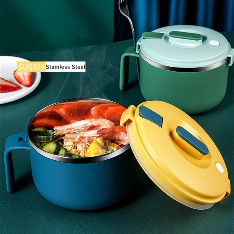 900/1200ML Stainless Steel Ramen Bowl with Lid Double-Layer Instant Noodles Handle Bowl Rice Soup Container Kitchen Tableware
900/1200ML Stainless Steel Ramen Bowl with Lid Double-Layer Instant Noodles Handle Bowl Rice Soup Container Kitchen Tableware