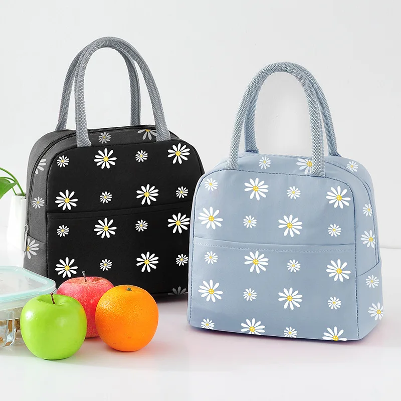 

Japanese Style Small Daisy Lunch Bag Portable Thermal Students Bento Bag Aluminum Foil Cooler Bag with Zipper for Office Worker