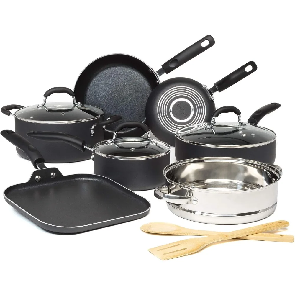 Goodful Premium Nonstick Pots and Pans Set, Diamond Reinforced Non-Stick Coating, Made Without PFOA, Dishwasher Safe, 12-Piece
Goodful Premium Nonstick Pots and Pans Set, Diamond Reinforced Non-Stick Coating, Made Without PFOA, Dishwasher Safe, 12-Piece