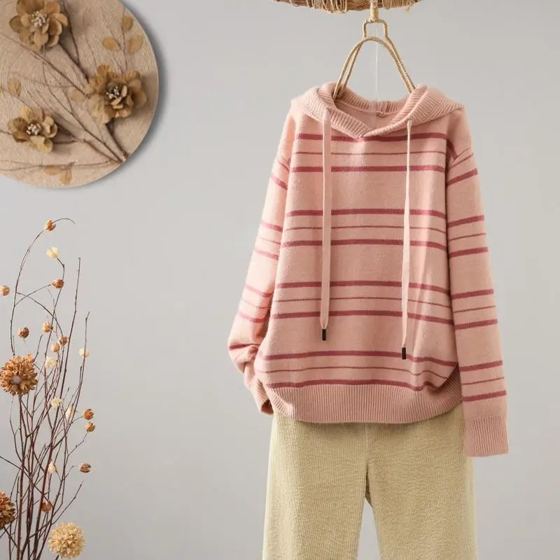 Women Autumn Winter Korean New Hooded Pullover Knitwear Fashion Striped Sweater Casual Soft and Warm Versatile Long Sleeve Tops
Women Autumn Winter Korean New Hooded Pullover Knitwear Fashion Striped Sweater Casual Soft and Warm Versatile Long Sleeve Tops