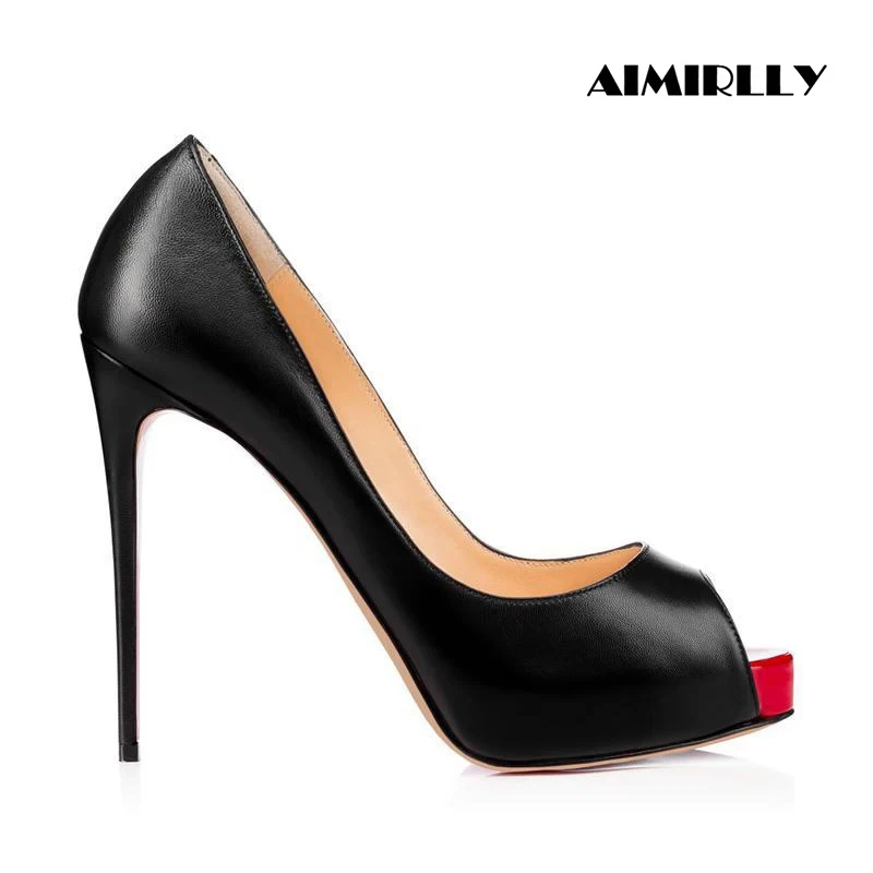 

Туфли женские вечерние на высоком каблуке, туфли-лодочки на платформе, с открытым носком, без застежки, красные, цвет черный