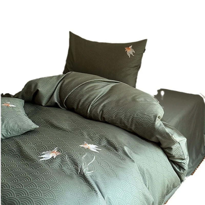 Jacquard Cotton 50 Count Satin Long Staple Cotton Four Piece Set with Solid Color Geometric Embroidery Quilt Cover
Jacquard Cotton 50 Count Satin Long Staple Cotton Four Piece Set with Solid Color Geometric Embroidery Quilt Cover