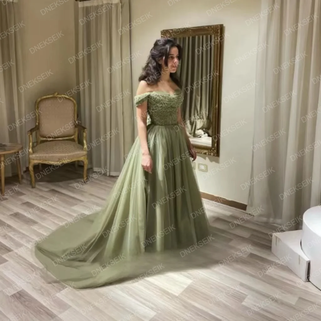 

Женское длинное вечернее платье, элегантное платье с открытыми плечами, украшенное бисером, в арабском стиле, для гостей свадьбы