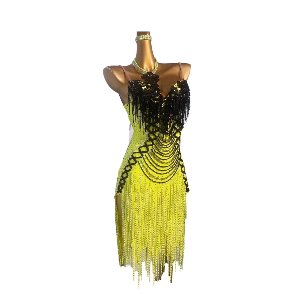 Latin Dance Competition Samba Women's High-end Custom Black Yellow Suspender Dress Costume Rhinestone Dress
Latin Dance Competition Samba Women's High-end Custom Black Yellow Suspender Dress Costume Rhinestone Dress