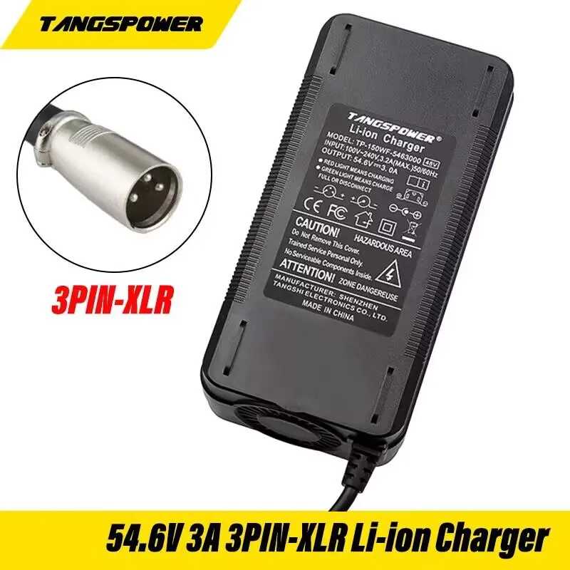 

54.6V 3A Lithium Battery Charger For 13S 48V Electric Bike E-scooter Li-ion Battery 3-Pin XLR Connector With Cooling Fan