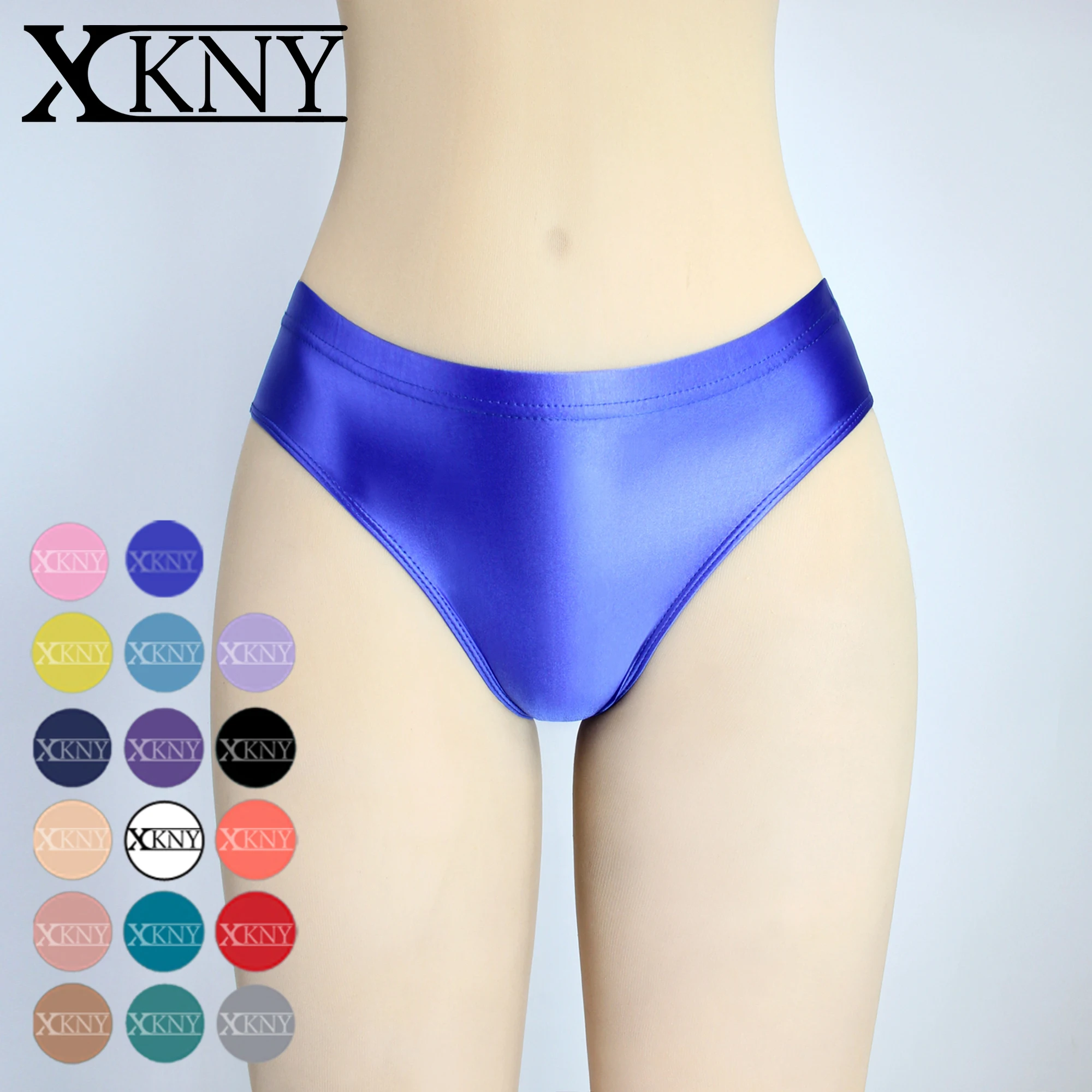 XCKNY Sexy Gloss Briefs Bikini Bottoms With Buttocks Silky Solid Bikini