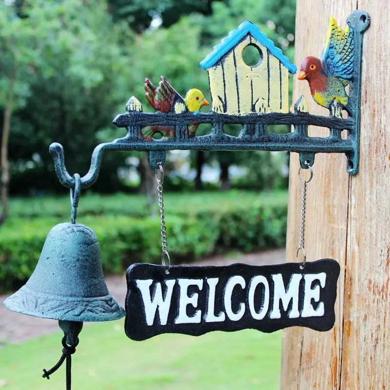 Retro Painted Bird House Hand Cranked Clock Iron Art Sunflower Welcome Doorbell Cast Iron Rooster and Hen Access Wind Chime
Retro Painted Bird House Hand Cranked Clock Iron Art Sunflower Welcome Doorbell Cast Iron Rooster and Hen Access Wind Chime
