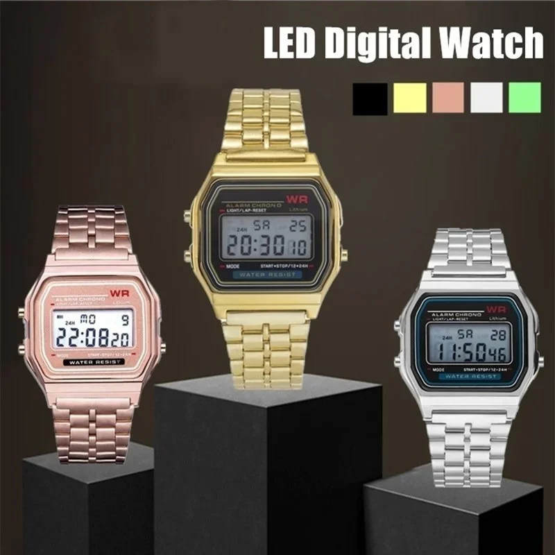 

Women Men Watch Gold Silver Vintage LED Digital Sports Military Wristwatches Electronic Digital Present Gift Male Promotion A++