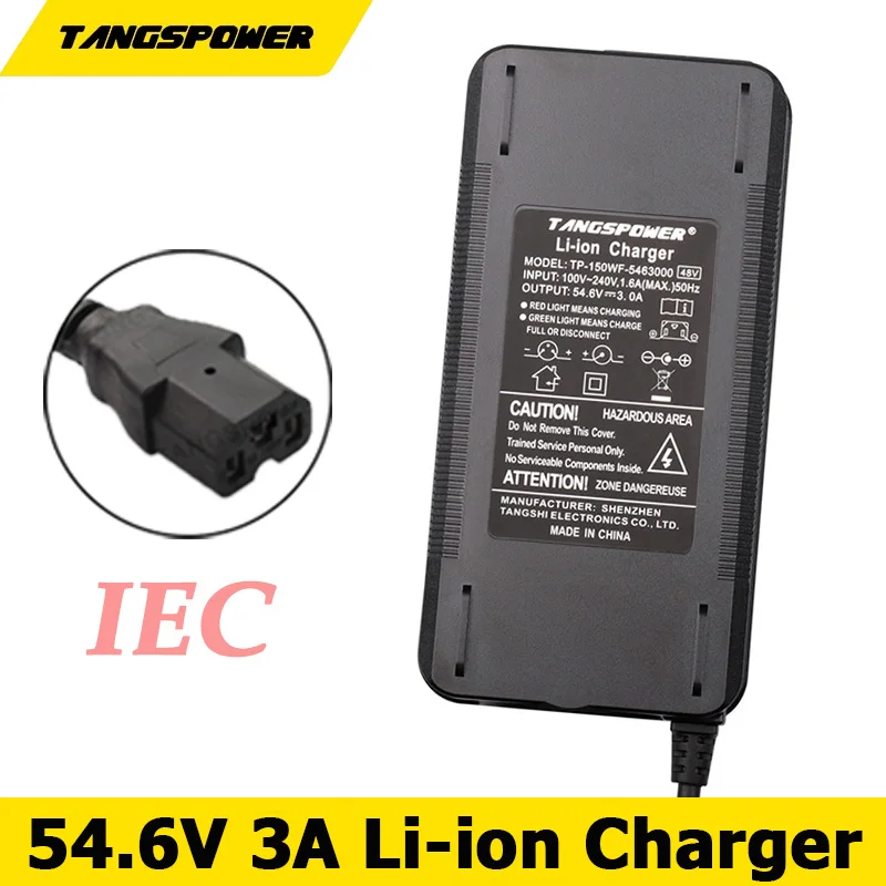 

54.6V 3A Lithium Battery Charger For 13S 48V Electric bicycle E-Scooter E-bike Li-ion Battery Pack IEC Connector Fast Charging