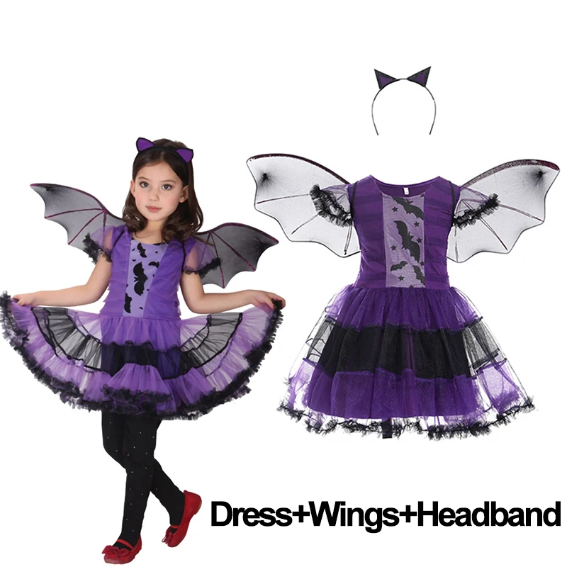 

Halloween Witch Vampire Baby Girls Costume Children Cosplay Princess Dresses Dress Up Carnival Party Clothing With Headband