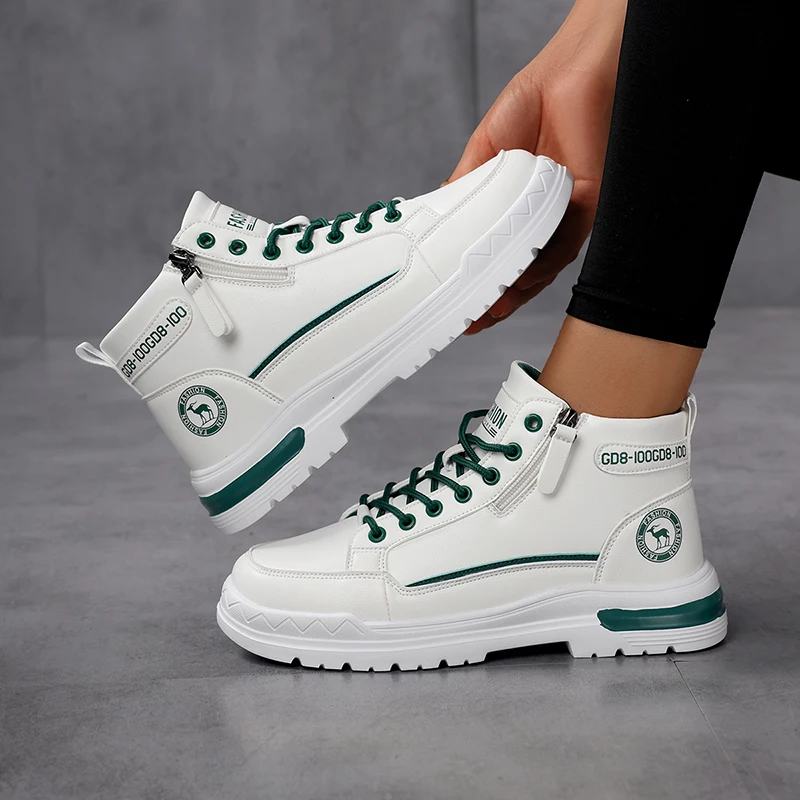 TUINANLE Women’s Breathable Platform Sneakers – White High Top Casual Walking Shoes with Zipper