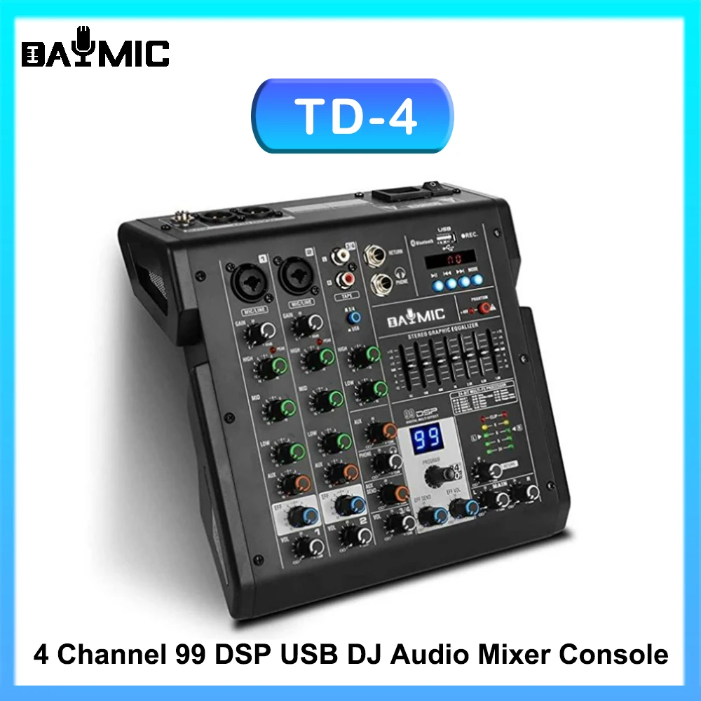 AOSHEN TD-4 профессиональная мини 4-канальная 99 DSP-эффект USB студийная микро-запись DJ звук микшер консоль
AOSHEN TD-4 профессиональная мини 4-канальная 99 DSP-эффект USB студийная микро-запись DJ звук микшер консоль