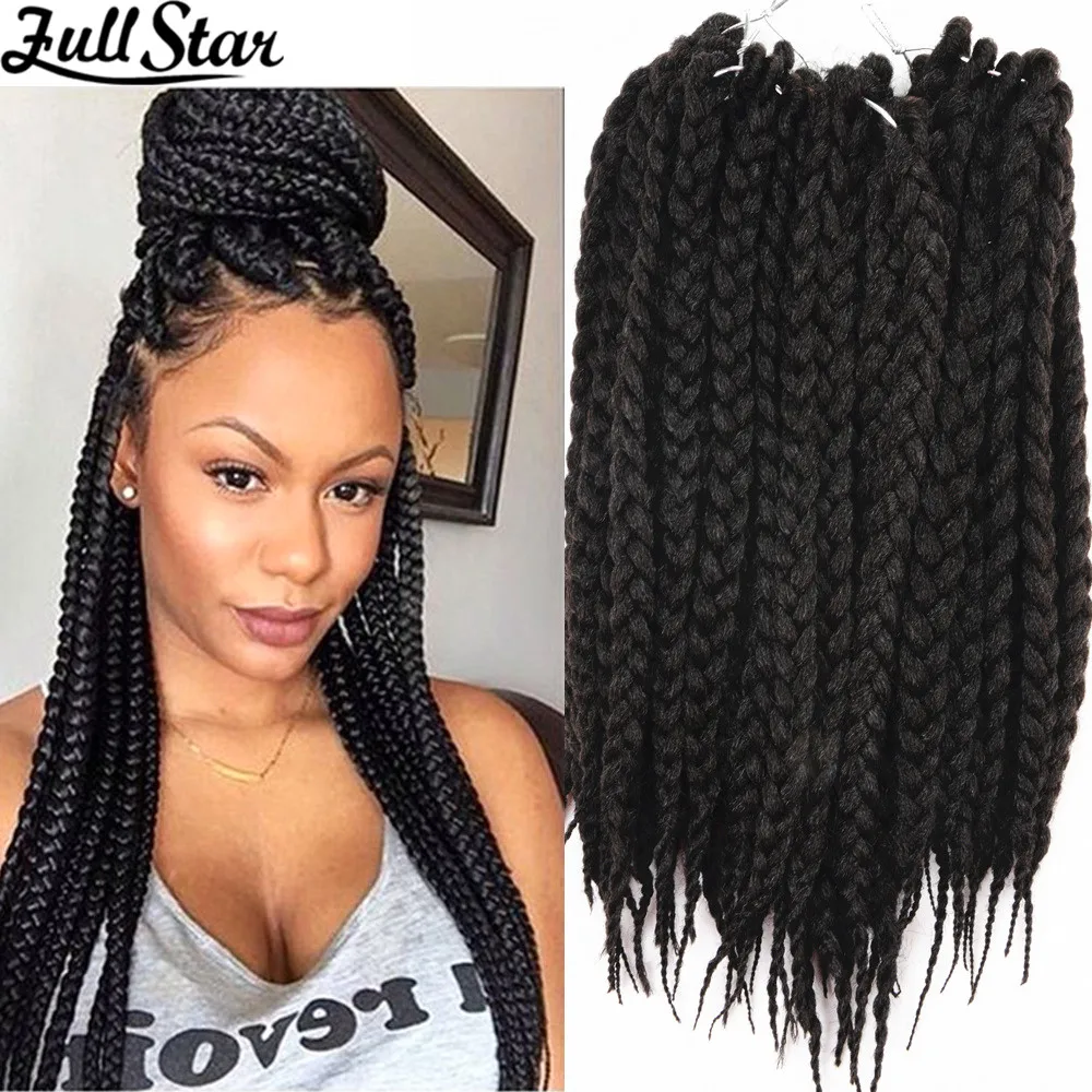 

Full Star 12" 18" 22" 80g 12Root Box Braids Synthetic Hair Extensions Black Bug Brown hair for Women Box Braids Crochet Hair