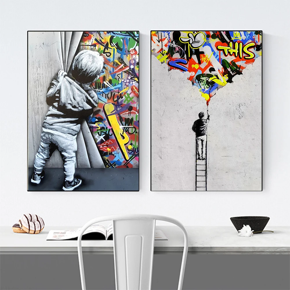 Kid Banksy Style Graffiti Street Pop Art Funny Famous Abstract Canvas Painting Poster Print Wall Picture Living Room Home Decor
Kid Banksy Style Graffiti Street Pop Art Funny Famous Abstract Canvas Painting Poster Print Wall Picture Living Room Home Decor