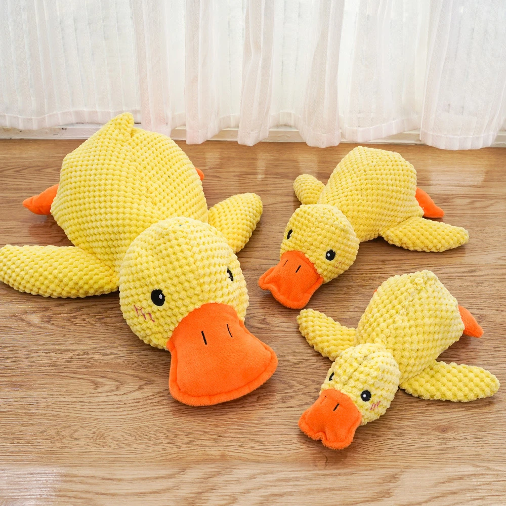 

Dog Calming Toy Cute Stuffed Duck Puppy Teeth Cleaning Molar Toys Bite Resistant Squeak Plush Pet Chew Toys for Indoor Dogs Cats