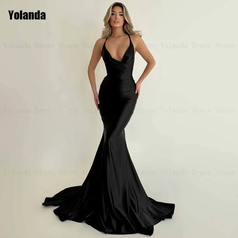 Black 2024 Mermaid Evening Dresses Spaghetti Strap Brush Train Sleeveless Open Back Floor Length Party Dress Robe de soirée
Black 2024 Mermaid Evening Dresses Spaghetti Strap Brush Train Sleeveless Open Back Floor Length Party Dress Robe de soirée