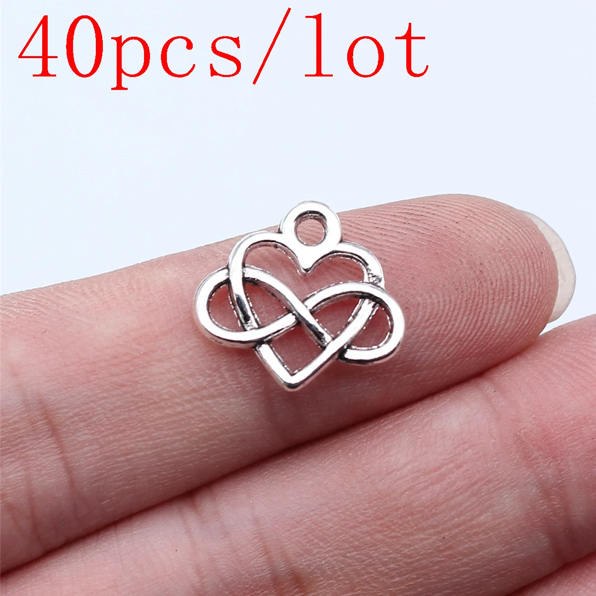 

40pcs Infinity Symbol Heart Charms Necklace Wholesale Jewelry Making Supplies 15x14mm Antique Silver Color