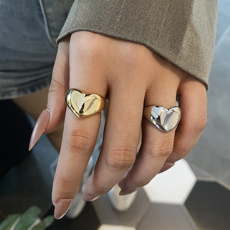 

Простое гладкое металлическое кольцо в форме сердца для женщин и мужчин, модное кольцо, регулируемые Открытые Кольца, элегантная бижутерия для свадебной вечеринки, подарки для пар