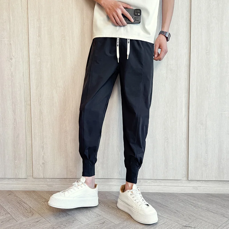 

Summer Mens Joggers Pant Black Pink Quick Drying Slim Fit Trousers High Quality Drawstring Fashion Casual Ankle-length Pants