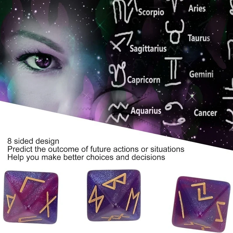 1 Set Rune Dice 3Pcs Rune Dice 8 Sided Star Sky Mystic Vivid Colors Astrology Learning Prediction Polyhedral Dice Set for Adults
1 Set Rune Dice 3Pcs Rune Dice 8 Sided Star Sky Mystic Vivid Colors Astrology Learning Prediction Polyhedral Dice Set for Adults