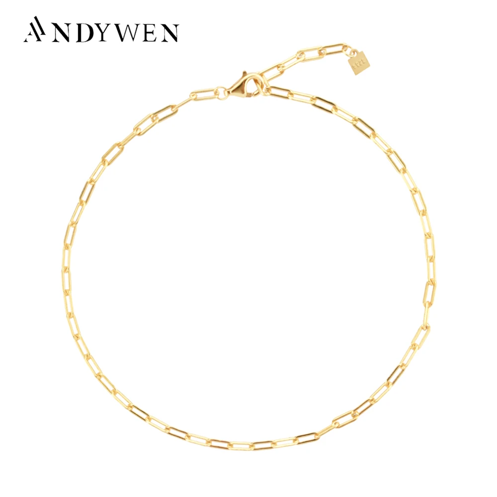 

ANDYWEN 925 Sterling Silver Gold Boyfriend Bold Chain Anklet Foot Chains Horoscope Women Luxury Jewelry For Summer Collection