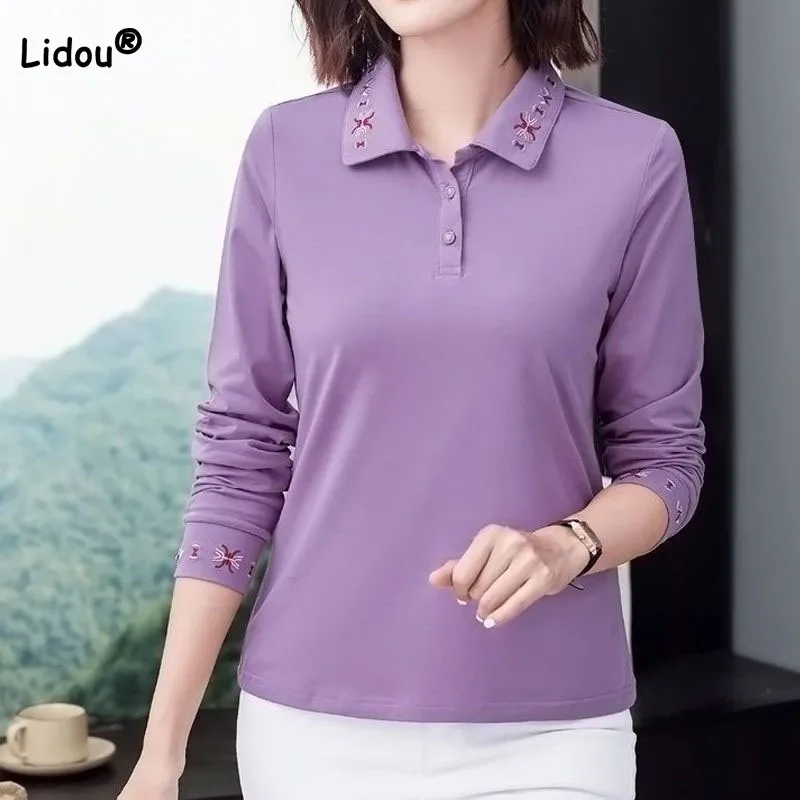 Spring Autumn Fashionable Commute Polo-Neck T-shirt Women's Clothing Casual All-match Embroidery Solid Color Slim Top for Female
Spring Autumn Fashionable Commute Polo-Neck T-shirt Women's Clothing Casual All-match Embroidery Solid Color Slim Top for Female