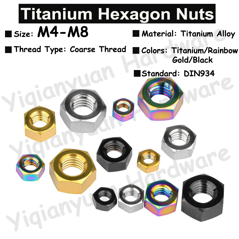 1Piece M4 M5 M6 M8 DIN934 Titanium Alloy Hexagon Nuts Colorful RC Parts Accessories Motor Bicycle Fittings Coarse Thread
1Piece M4 M5 M6 M8 DIN934 Titanium Alloy Hexagon Nuts Colorful RC Parts Accessories Motor Bicycle Fittings Coarse Thread
