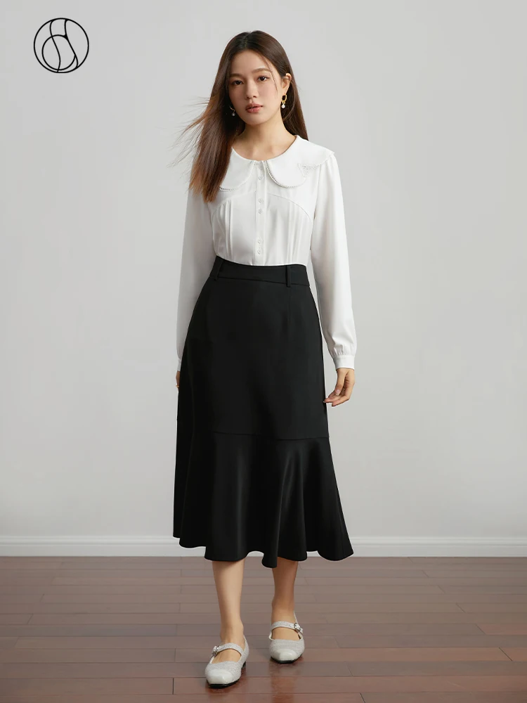 

DUSHU Simple Elegant Commuter Fishtail Skirt Autumn 2023 New Slim High Waist A-line Half Length Black Woemn Skirt For Women