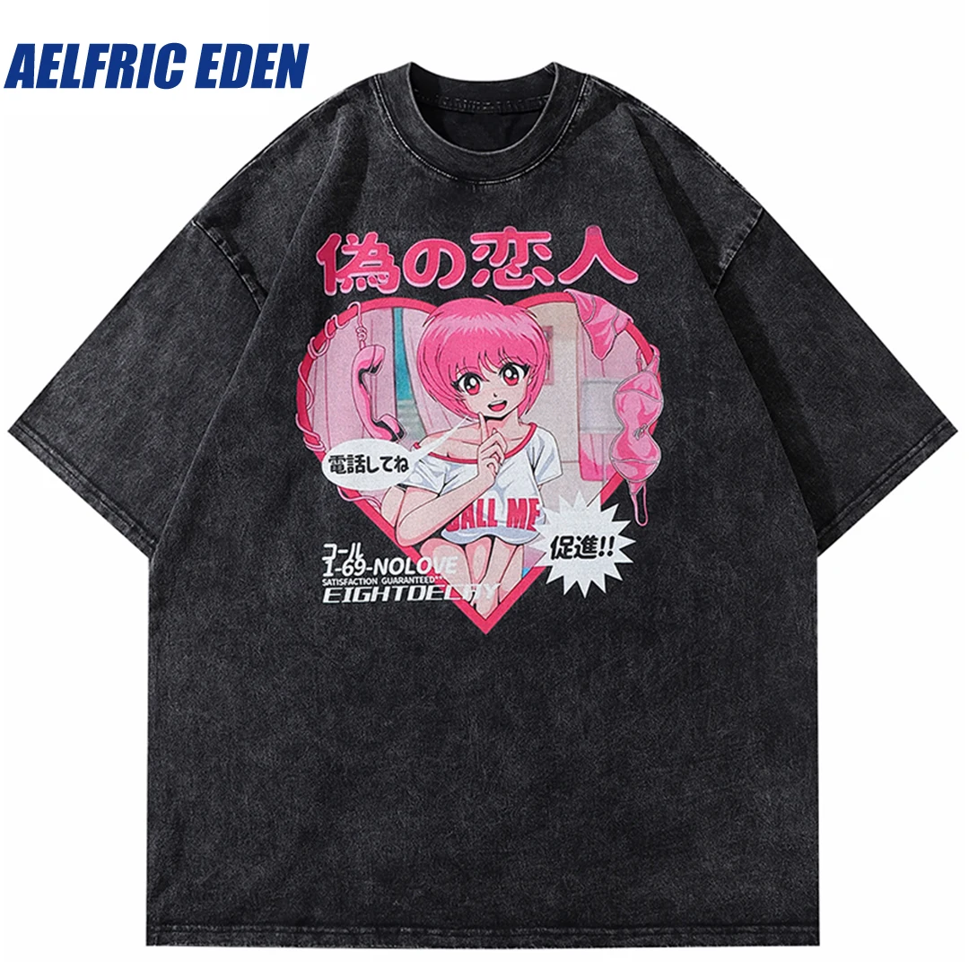 

Aelfric Eden Anime Cartoon Girl Kanji Graphic T Shirt 2023 Harajuku Streetwear T Shirt Cotton Loose Hip Hop Tshirt Oversize Tees