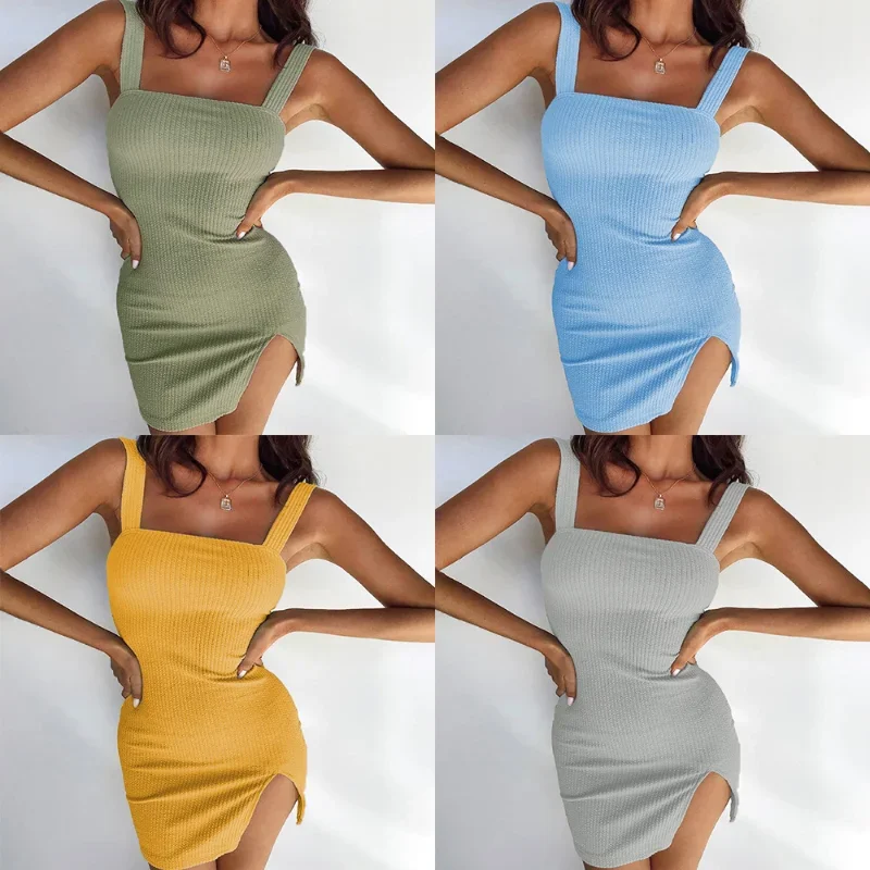 Solid Color Slim Sexy Short Summer Women Dress Split Club Beach Style Streetwear Sleeveless Knitted Backless Female Mini Dresses
Solid Color Slim Sexy Short Summer Women Dress Split Club Beach Style Streetwear Sleeveless Knitted Backless Female Mini Dresses