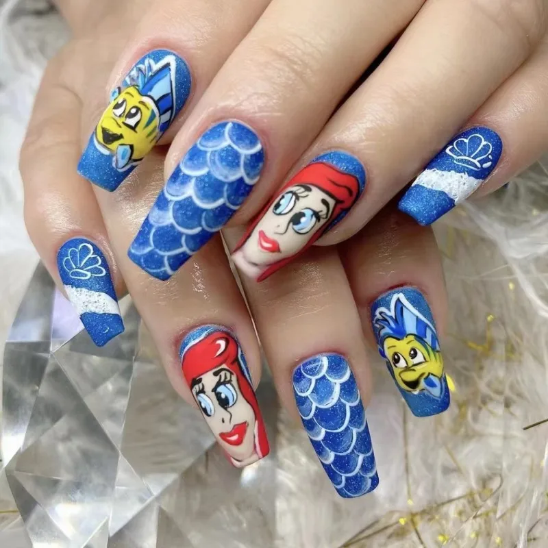 3D fake nails mermaid scales ocean blue designs long french coffin tips press on faux ongles DIY manicure false acrylic nails
3D fake nails mermaid scales ocean blue designs long french coffin tips press on faux ongles DIY manicure false acrylic nails