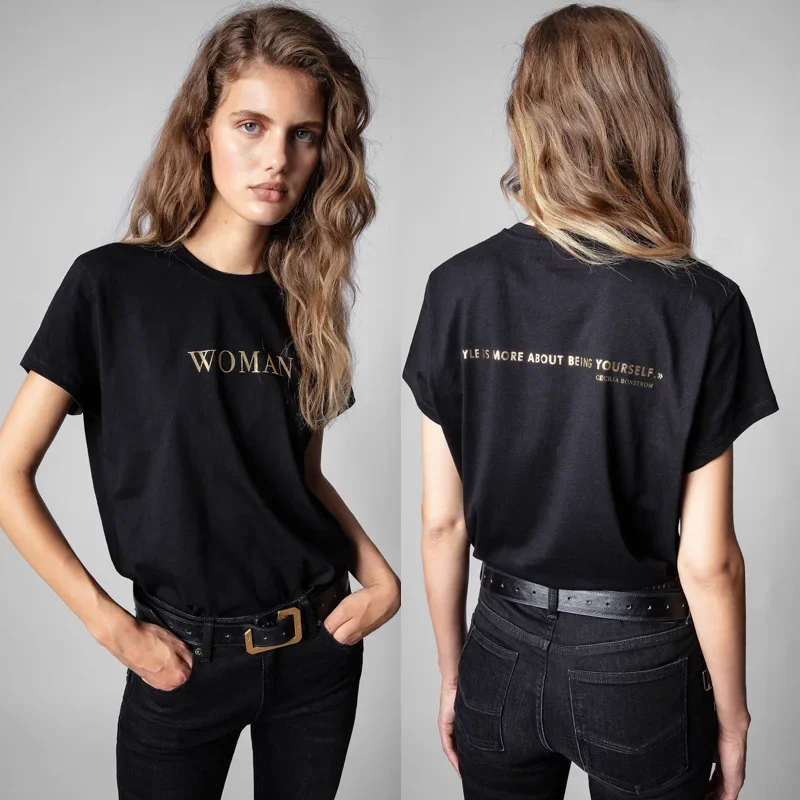 

Aesthetic feminine alphabet print French top street wear T-shirt Vintage casual short sleeve T-shirt Y2k clothing