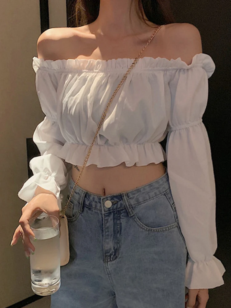 Women Top Sexy Blouse Off Shoulder Top Long Sleeve Solid Color White Shirt Puff Sleeve Ruffle Tunic Crop Top Summer Tube Top
Women Top Sexy Blouse Off Shoulder Top Long Sleeve Solid Color White Shirt Puff Sleeve Ruffle Tunic Crop Top Summer Tube Top
