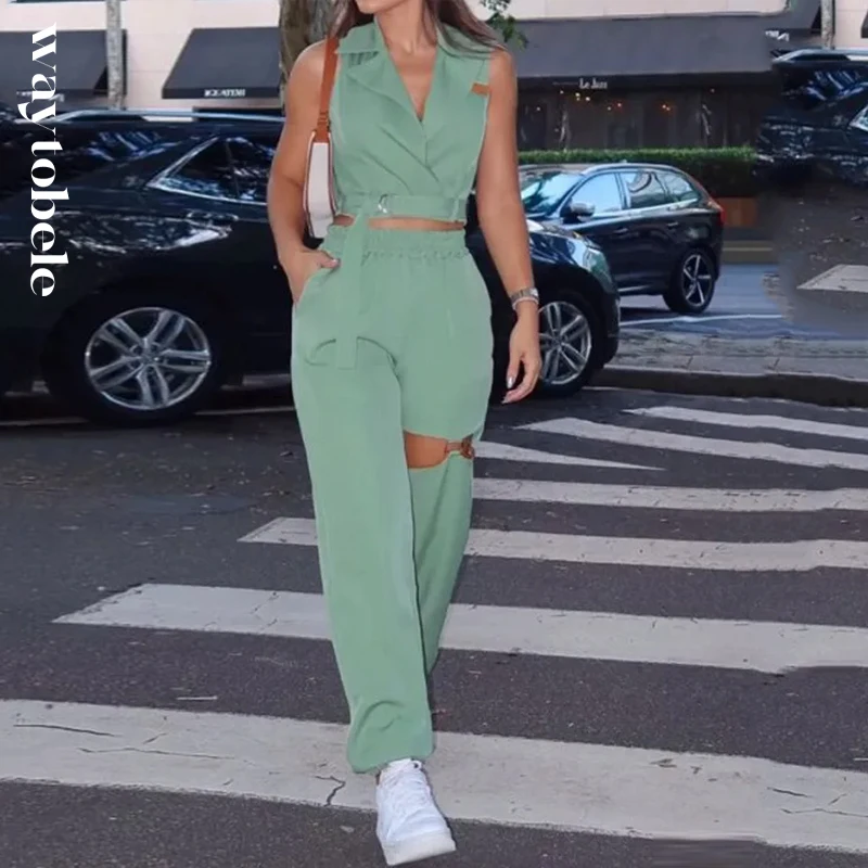 Waytobele Women Two Piece Set Summer Fashion Casual Lapel Sleeveless With Belt Top With Pocket Loose Hollow Out Pants Streetwear
Waytobele Women Two Piece Set Summer Fashion Casual Lapel Sleeveless With Belt Top With Pocket Loose Hollow Out Pants Streetwear