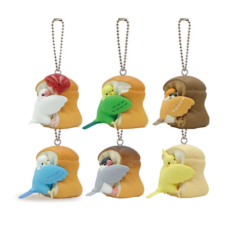 

Original Gashapon Toys Keychain Cute Parrot Bread Toast Anime Action Figure Kawaii Cockatiel Birds Doll Pendant Collectible Toy