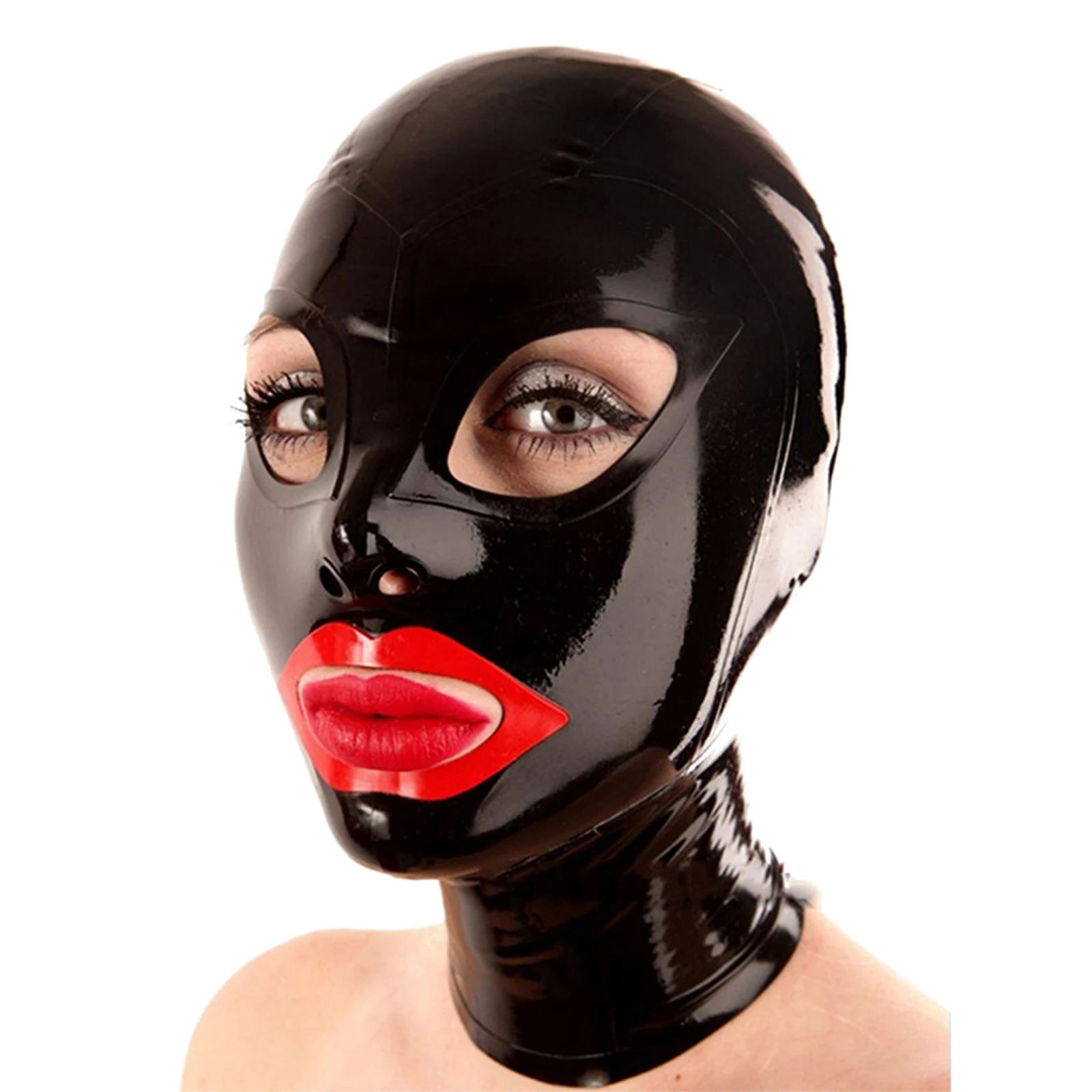 

Adult Full Cover Masks Open Eyes and Mouth Headgear Balaclava Latex Masks Face Mask Catsuit Accessory for Couple Game Clubwear