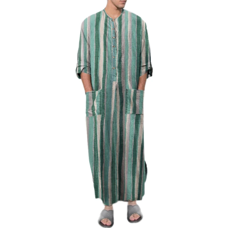 

Мусульманский халат, мужской полосатый халат с карманами, мусульманская одежда, Ближний Восток, Jubba N7YF