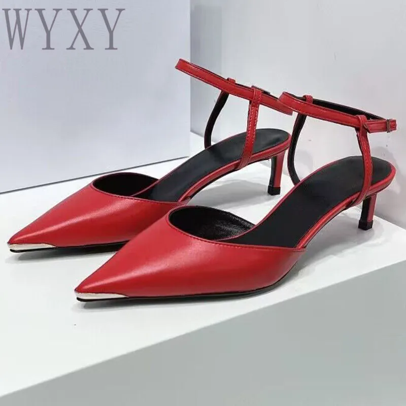 Summer New Women Kitten Heel Sandals Fashion Sexy Pointed Toe Real Leather Female Ankle Strappy Party Dress Sandals Woman 2023
Summer New Women Kitten Heel Sandals Fashion Sexy Pointed Toe Real Leather Female Ankle Strappy Party Dress Sandals Woman 2023