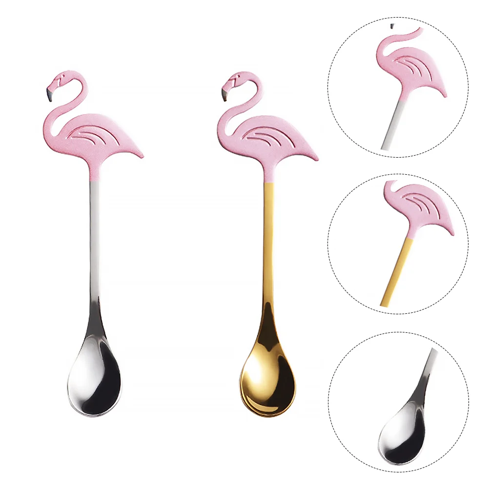 

2 Pcs Flamingo Stirring Spoon Coffee Spoons Kitchen Dessert Metal Multifunctional for Bar 304 Stainless Steel Scoops