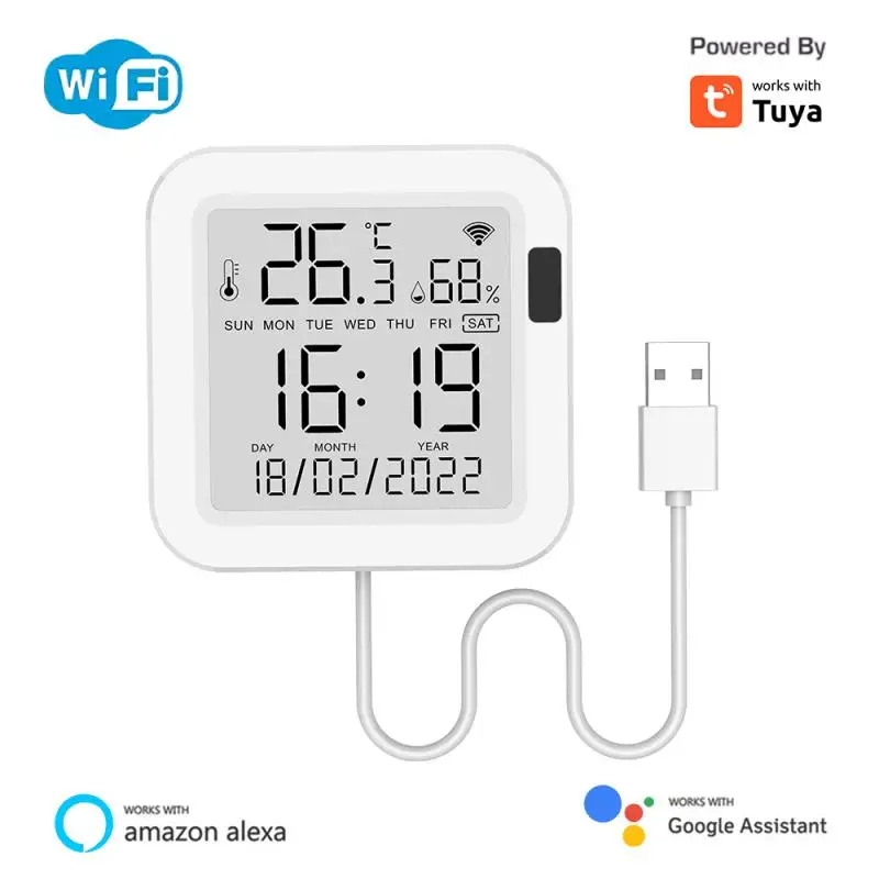 Tuya Temperature and Humidity Smart Sensor With Backlight for Smart Home var WiFi SmartLife Work with Alexa Assistant
Tuya Temperature and Humidity Smart Sensor With Backlight for Smart Home var WiFi SmartLife Work with Alexa Assistant