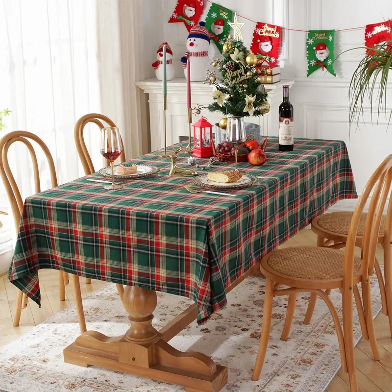 

0379 Рождественское украшение, клетчатая скатерть, цветной Тканый Полиэстер, Хлопок, красный, зеленый чехол для стола для домашнего интерьера, столовый Декор
