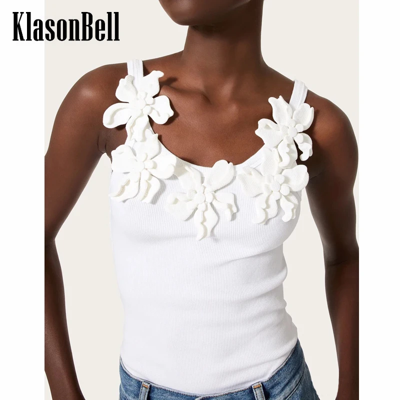 

4.29 KlasonBell 2024 Spring Summer New Handmade-three-Dimensional Flower Round-neck Camisole Woman Knit Sleeveless Tank top