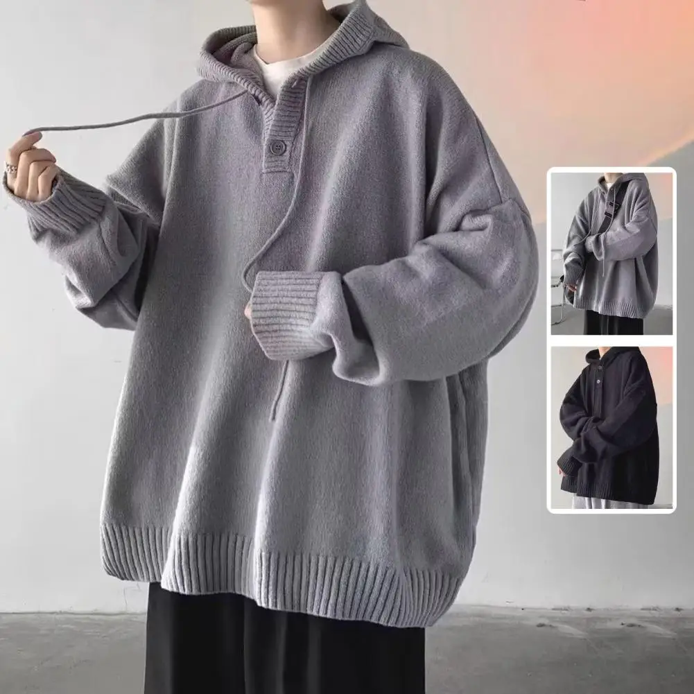 Breathable Knitted Sweater Men's Hooded Sweater Soft High Elastic Outerwear for Autumn Winter Loose Fit Pullover in Solid Color
Breathable Knitted Sweater Men's Hooded Sweater Soft High Elastic Outerwear for Autumn Winter Loose Fit Pullover in Solid Color