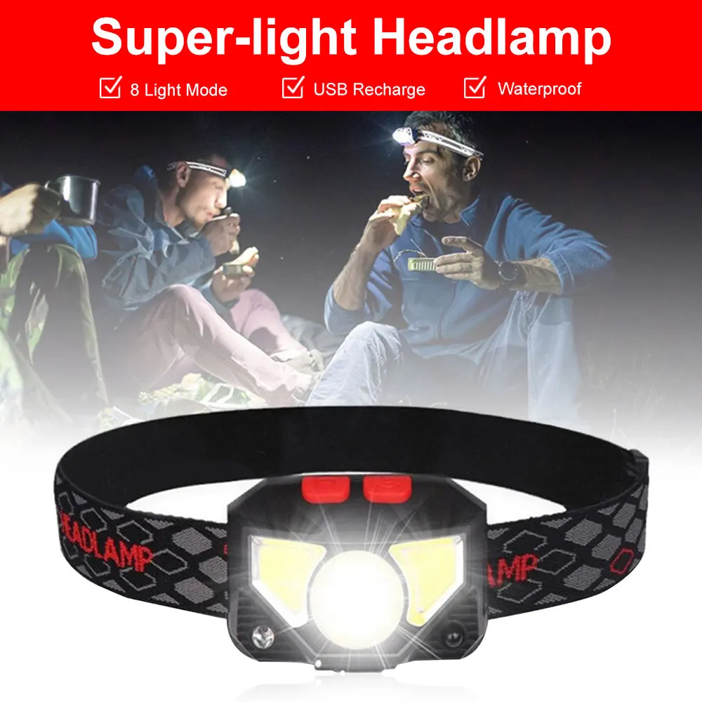 

8 Modes Handfress Motion Sensor Powerful Led Headlight Headlamp Head Lamp Cob Flashlight Torch Head Light For Camping Fishing