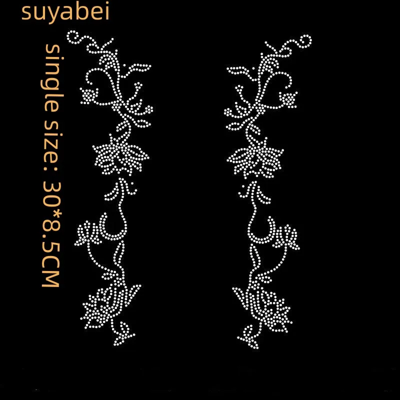 

One Pair Neckline Hot fix patches design hot fix rhinestone transfer motifs iron on crystal transfers design for sweater