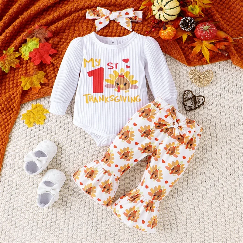 My First Thanksgiving Baby Girl Outfit Long Sleeve Turkey Romper Flare Pants Headband Set Newborn Fall Clothes
My First Thanksgiving Baby Girl Outfit Long Sleeve Turkey Romper Flare Pants Headband Set Newborn Fall Clothes